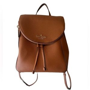 Kate Spade New York Leila Medium Flap Leather Backpack Warm Gingerbread Brown